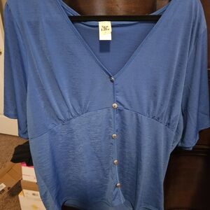 Sew In Love Blue V-Neck Button Blouse